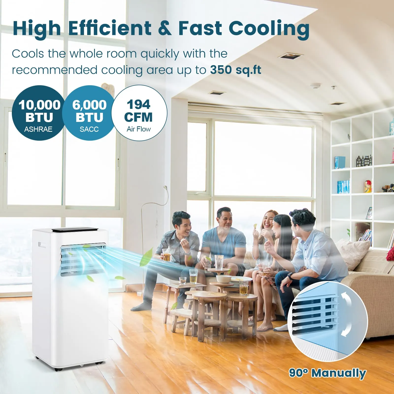 10000 BTU Portable Air Conditioner, 3-in-1 Room AC Unit with Remote Control, Dehumidifier