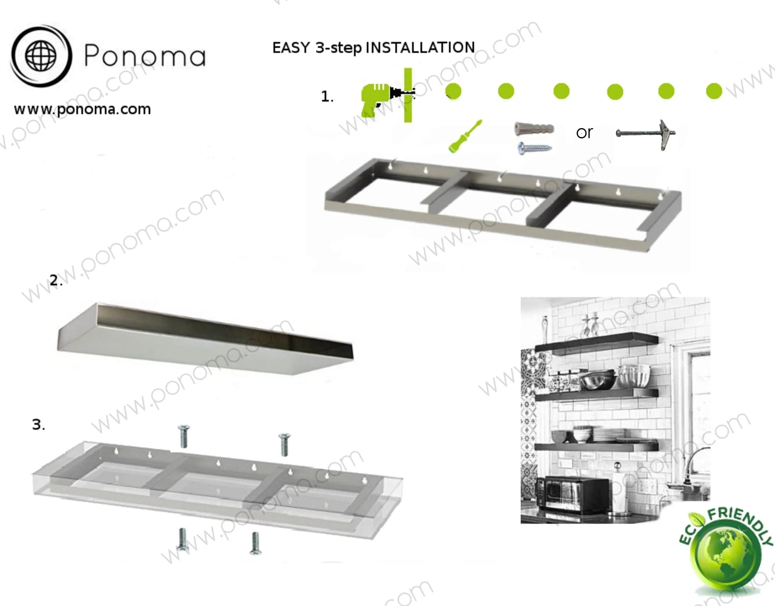 36"x12"x2.5" (cm.91x30.5x6.4) brushed stainless floating shelf with 2 LED lights