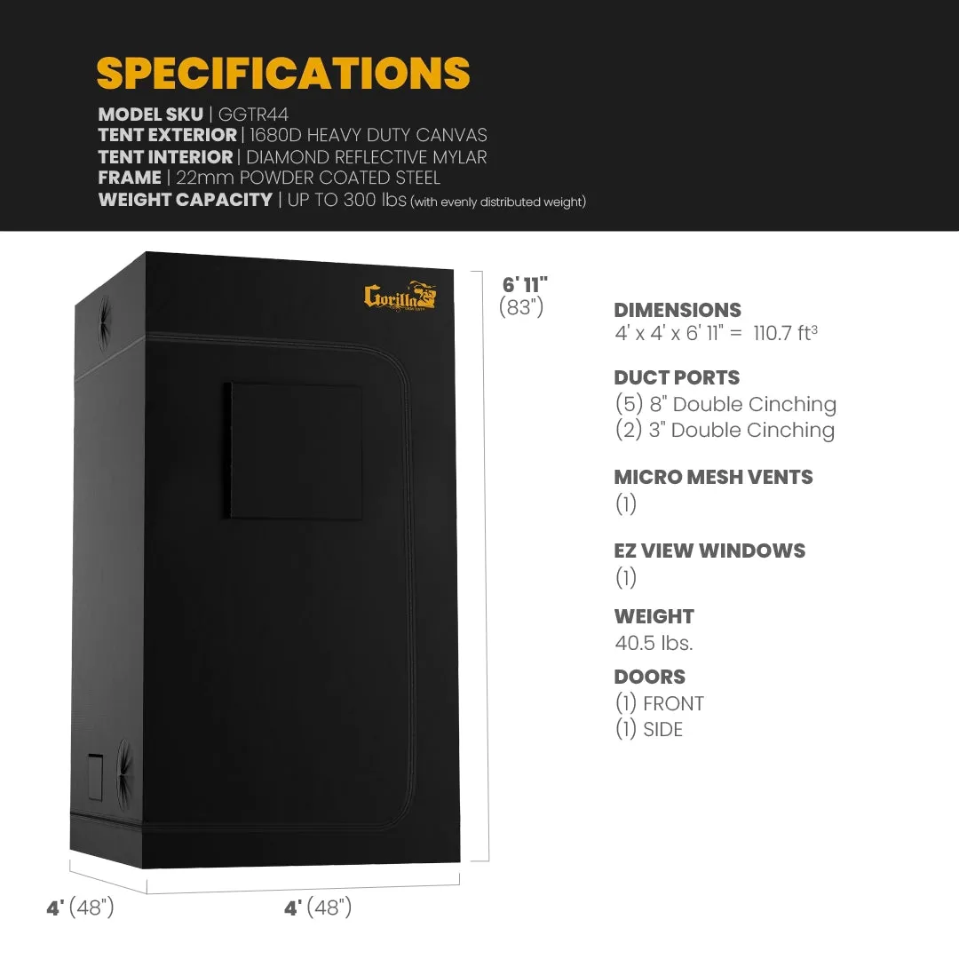 4x4 All New Grow Tent Kit - Soil with X2 V2