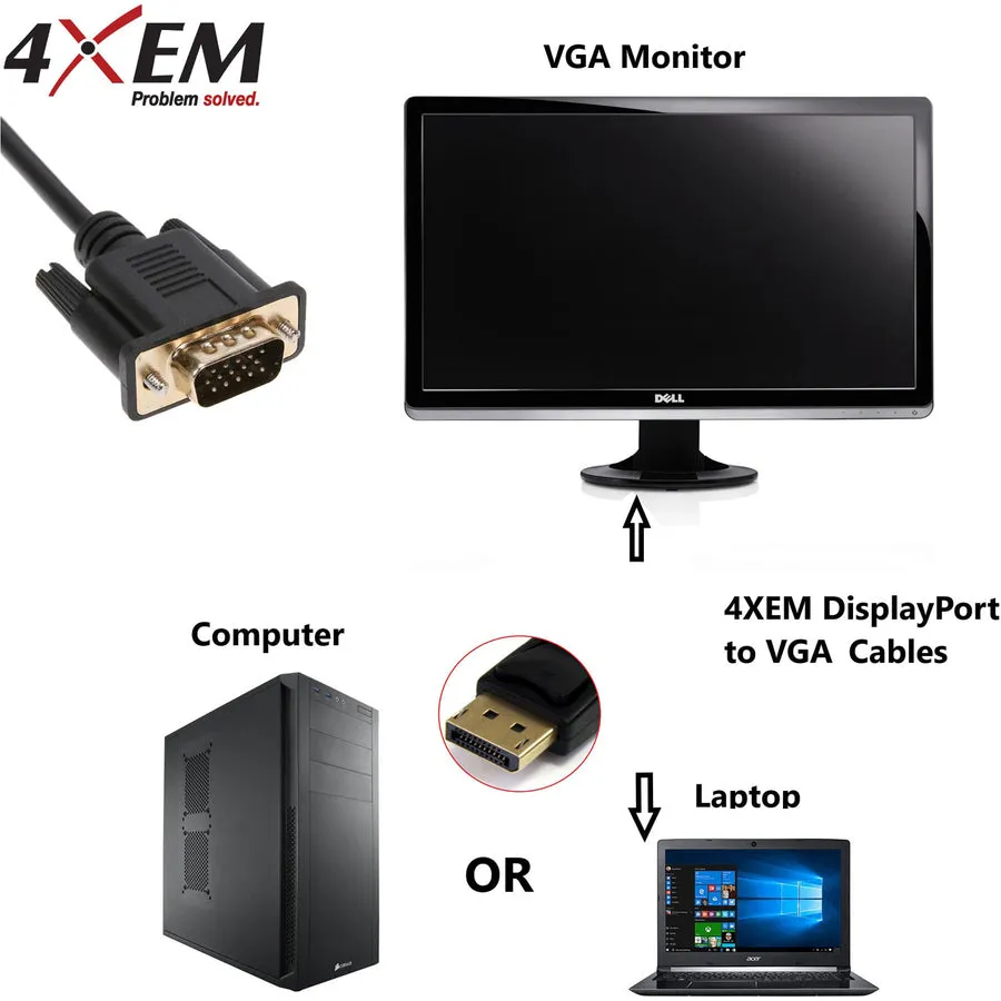 4XEM DisplayPort To VGA Adapter Cable 4XDPVGA1FT