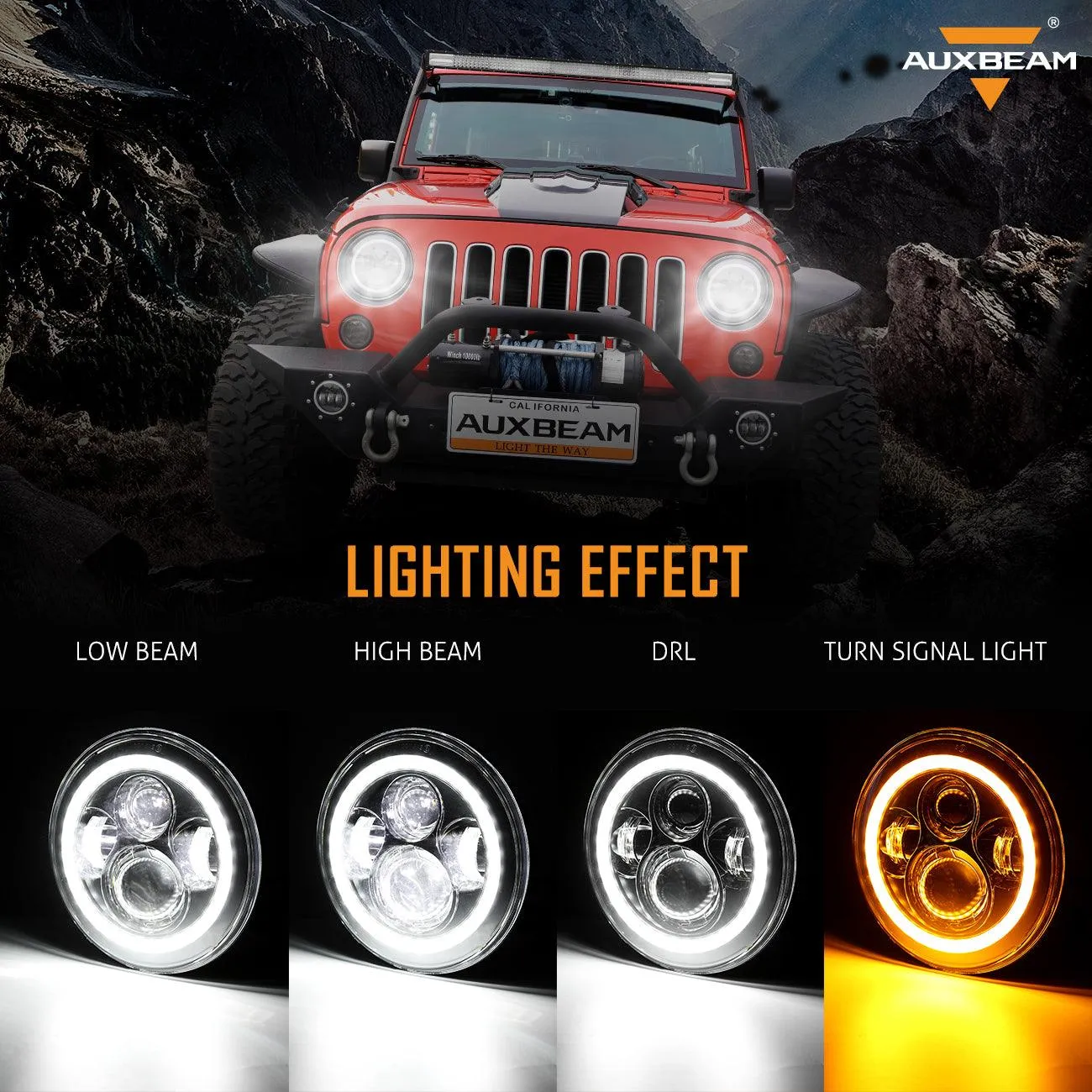 7" LED Halo Headlights 5D-PRO 52" Straight LED Light Bar Windshield Mounting Brackets 18W Pod Lights Set for Jeep Wrangler TJ