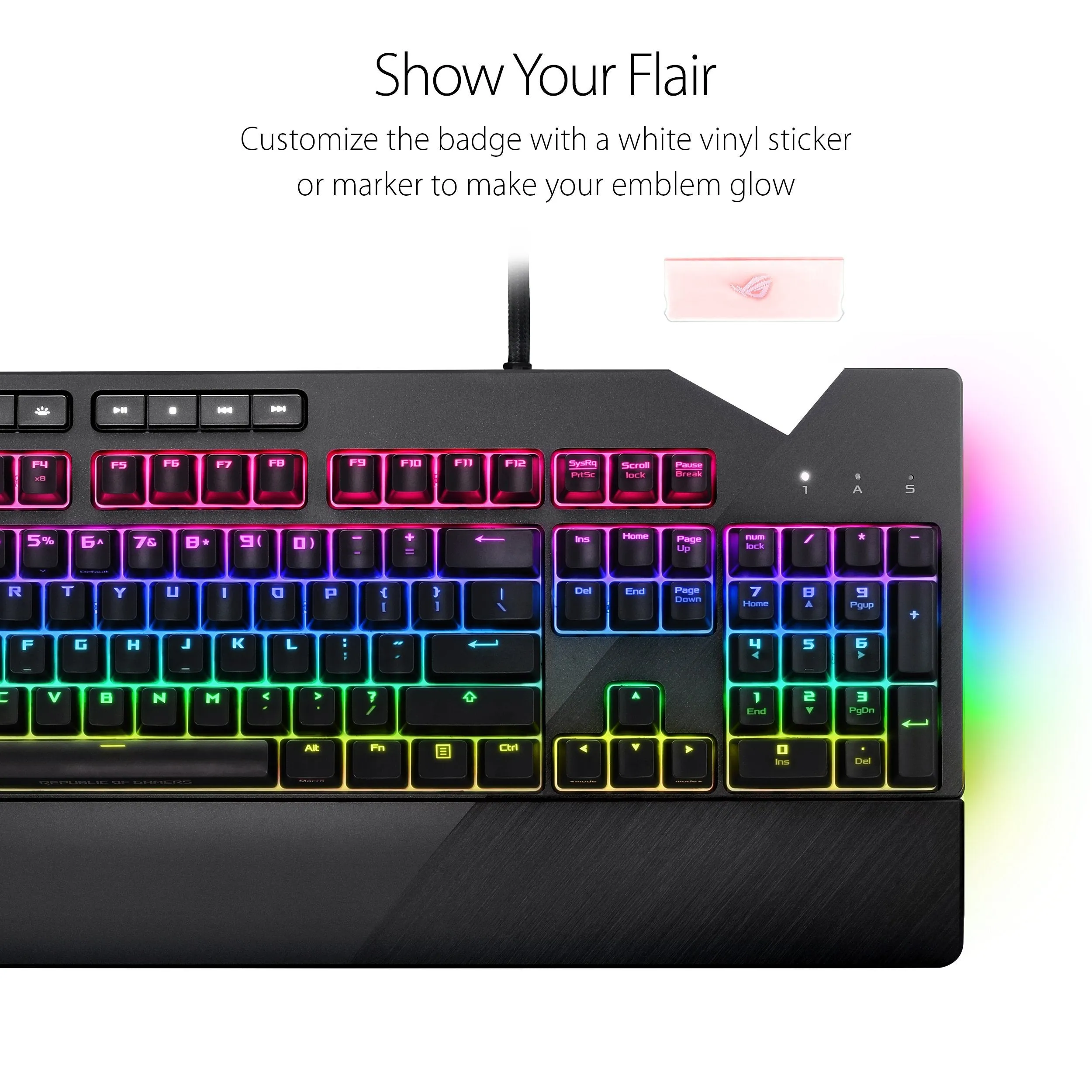 ASUS ROG Strix Flare (Cherry MX Red) Aura Sync RGB Mechanical Gaming Keyboard with Switches, Customizable Badge, USB Pass Through and Media Controls