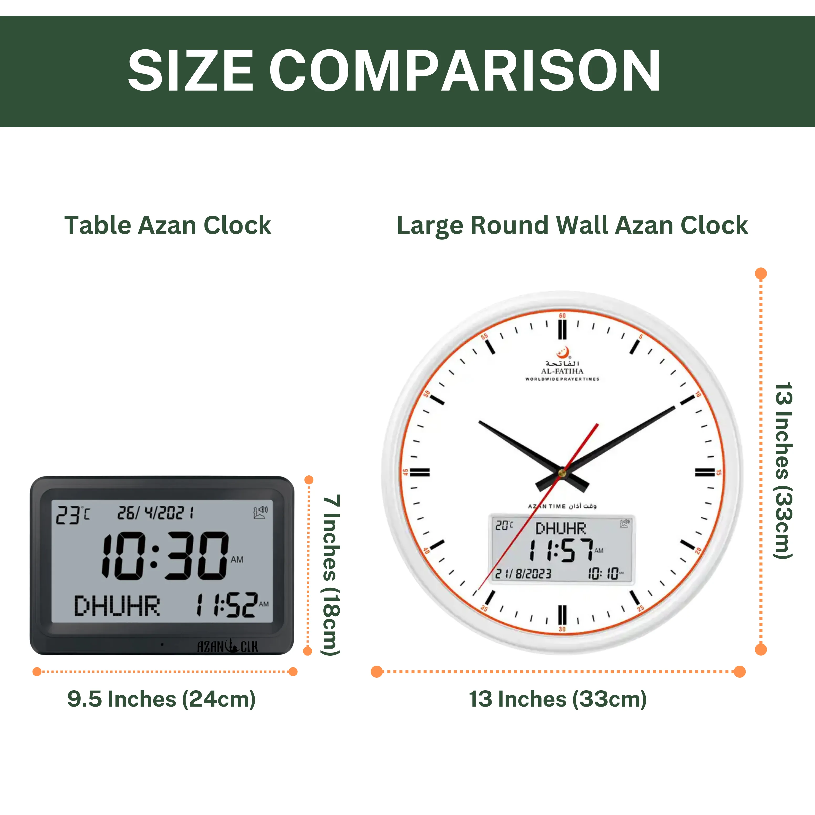 AzanClk Large Round Wall Automatic Athan Muslim Prayer Clock for USA and Canada (White)