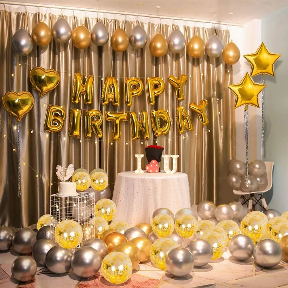 Birthday Decoration Golden & Silver 53 Pcs Birthday for Husband, Wife, Boy, Girl