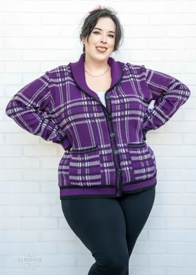 Essential Unisex Shawl Cardigan - Amethyst Tartan