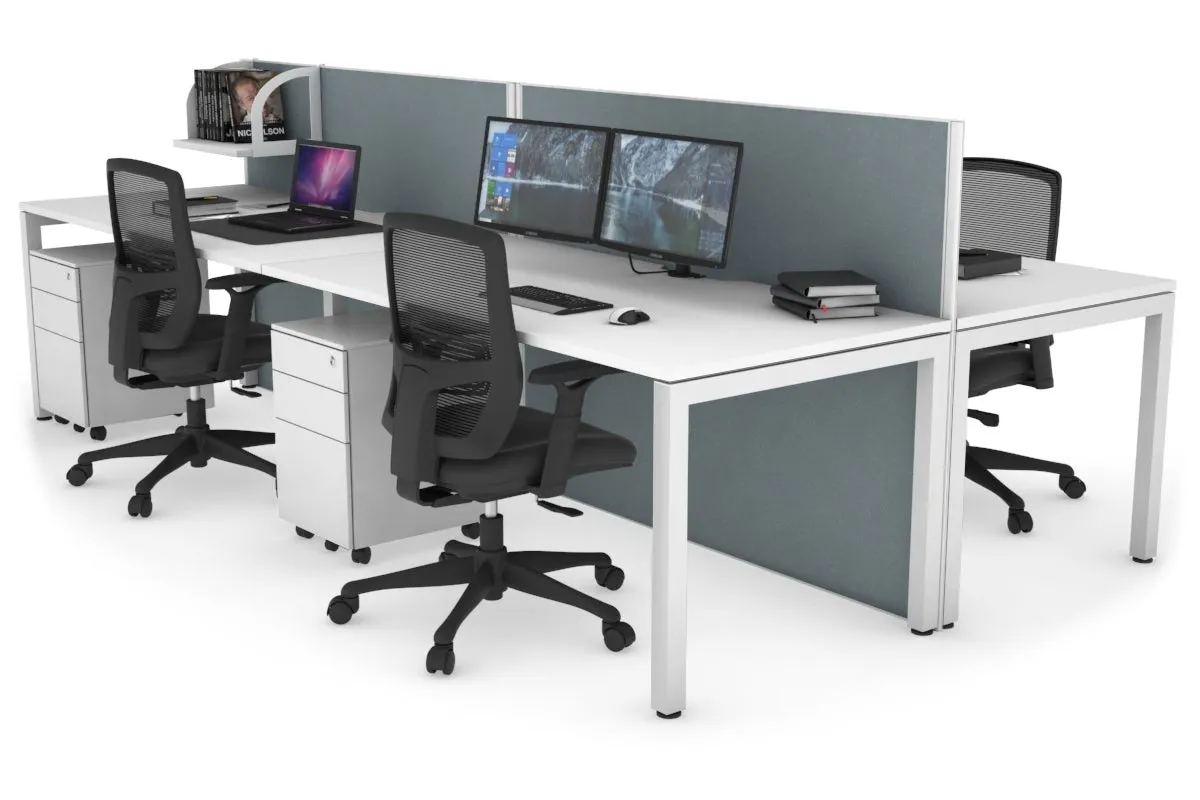 Horizon Quadro 4 Person Bench Square Legs Office Workstation [1200L x 800W with Cable Scallop]