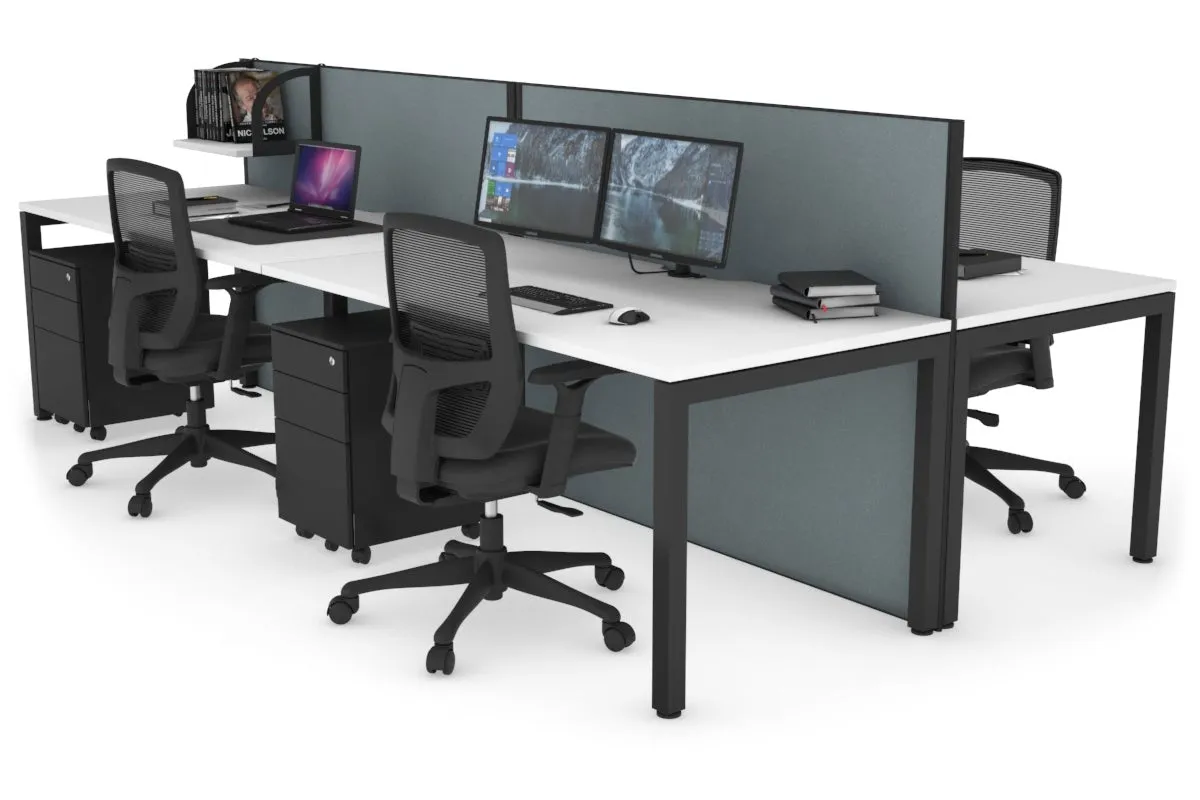 Horizon Quadro 4 Person Bench Square Legs Office Workstation [1200L x 800W with Cable Scallop]