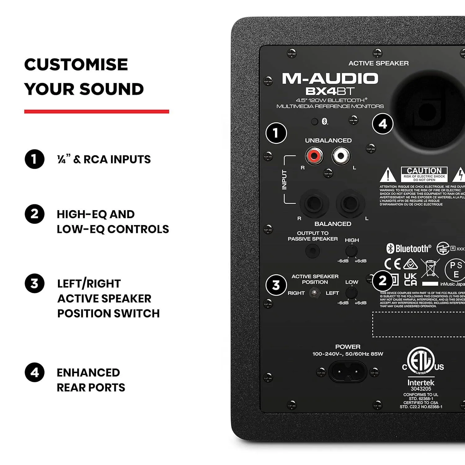 M-Audio BX4BT 4.5" Black Kevlar® 120-Watt Multimedia Bluetooth® Reference Monitors (pair) | Music Production | Live Streaming | Podcasting