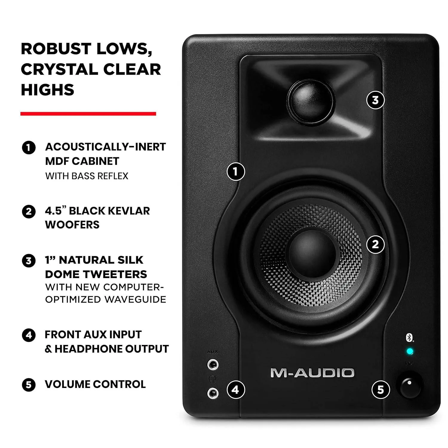 M-Audio BX4BT 4.5" Black Kevlar® 120-Watt Multimedia Bluetooth® Reference Monitors (pair) | Music Production | Live Streaming | Podcasting