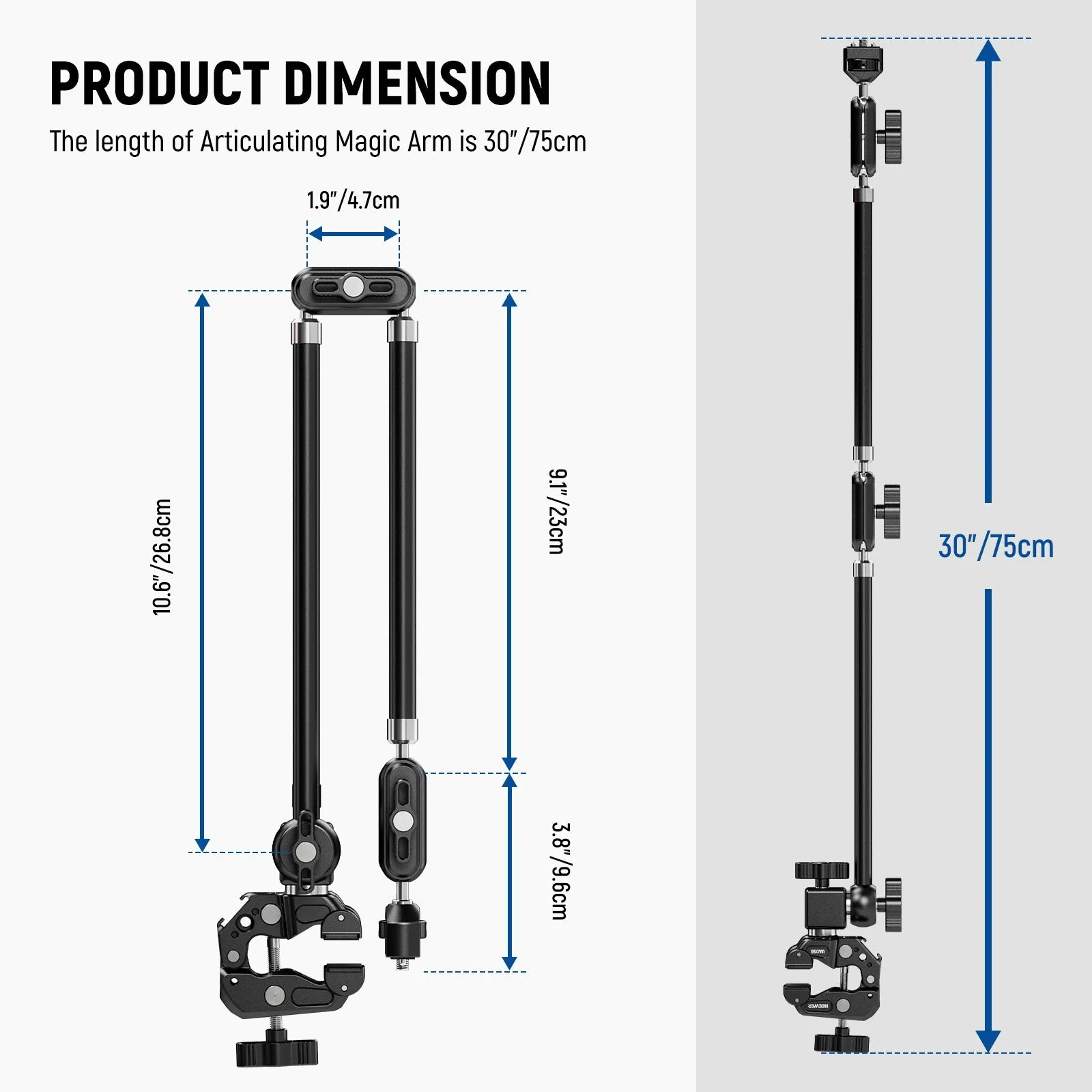 NEEWER UA056 30" Articulating Magic Arm with Super Clamp & Phone Holder
