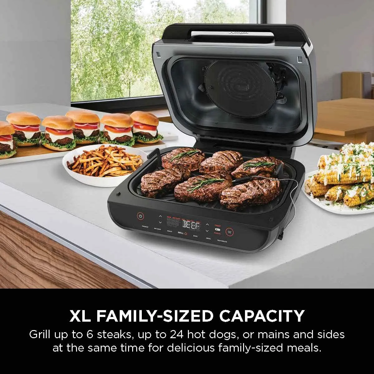 Ninja FG551 Foodi Smart XL 6-in-1 Indoor Grill with Air Fry, Roast, Bake, Broil & Dehydrate, Smart Thermometer (FG551)