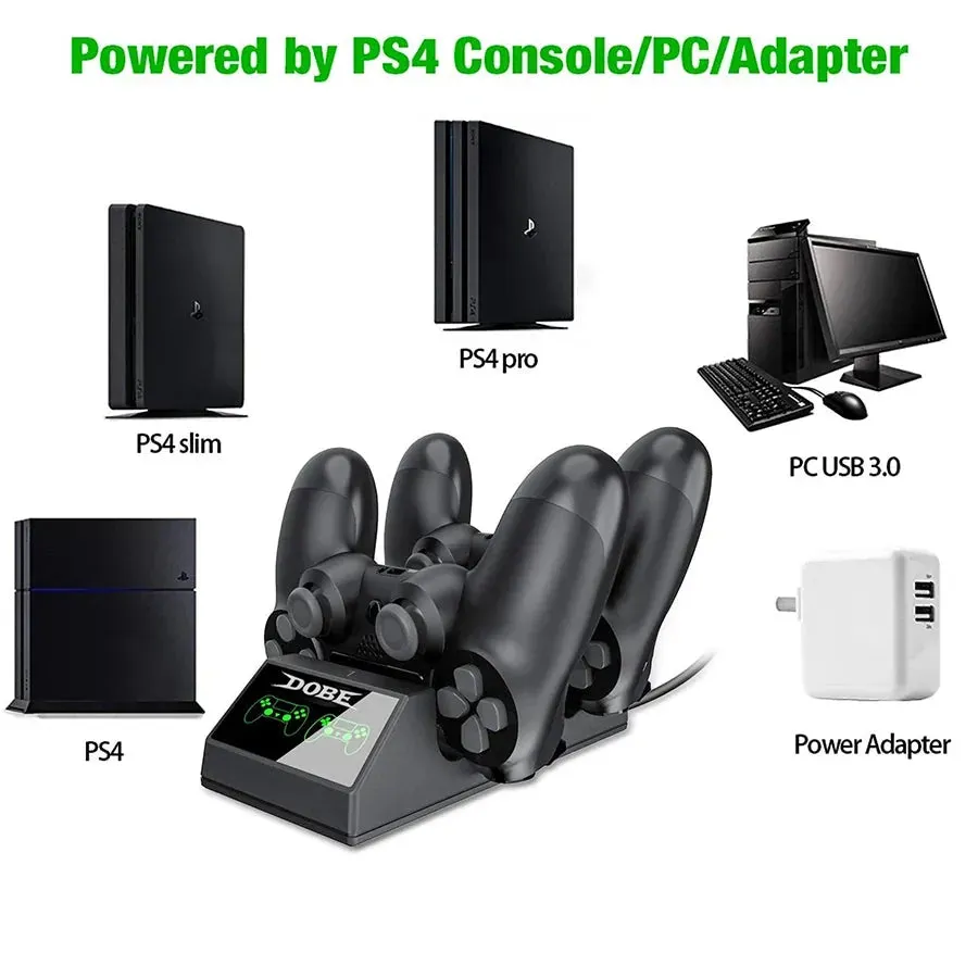 PS4 Controller Charger Station: with 4 Micro USB Charge Dongles Dual Charging for Playstation 4