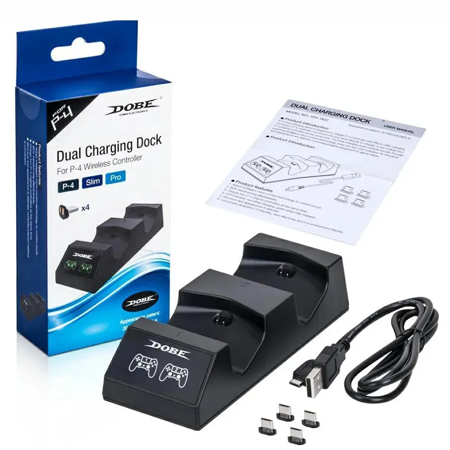 PS4 Controller Charger Station: with 4 Micro USB Charge Dongles Dual Charging for Playstation 4