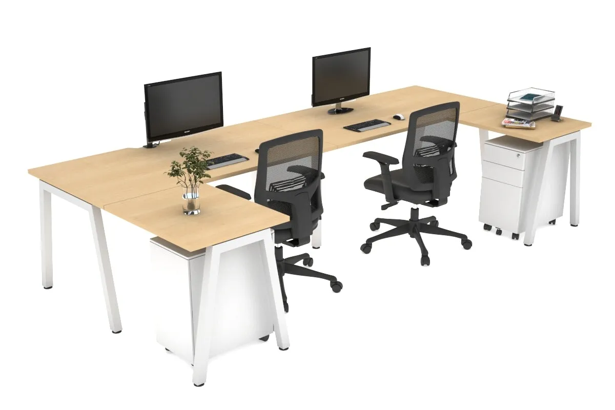 Quadro A Legs 2 Person Corner Workstation - U Configuration - White Frame [1600L x 1800W with Cable Scallop]