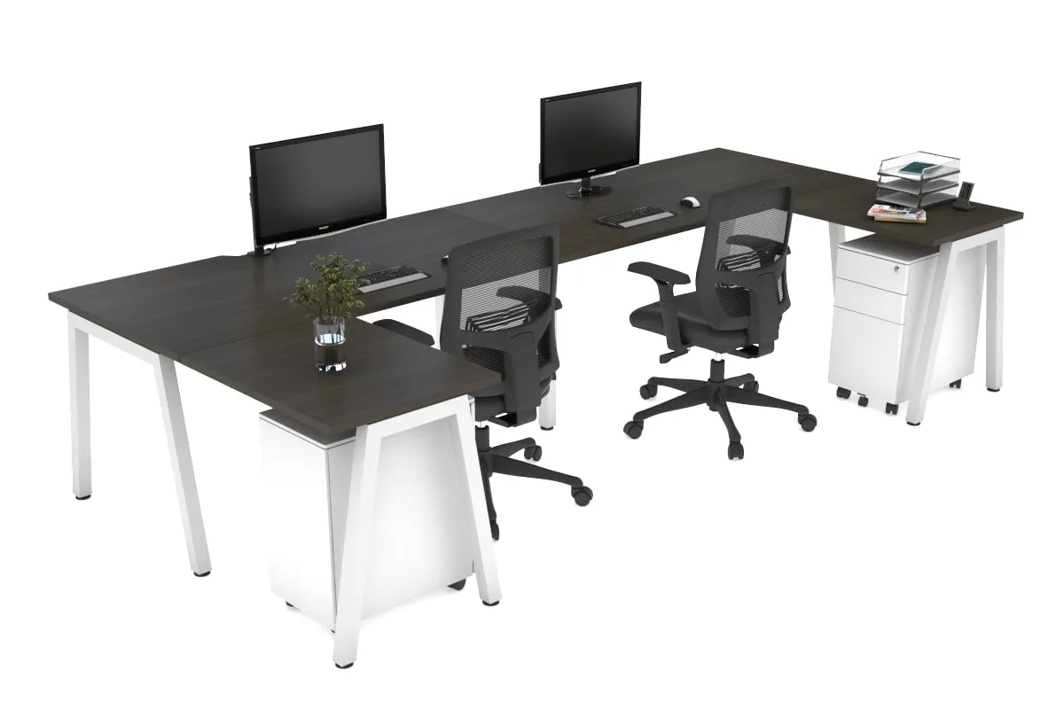 Quadro A Legs 2 Person Corner Workstation - U Configuration - White Frame [1600L x 1800W with Cable Scallop]