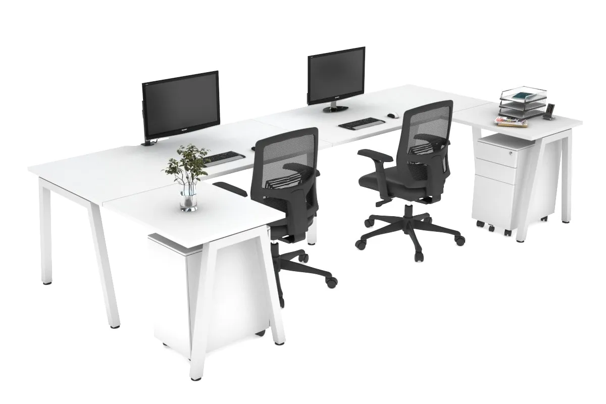 Quadro A Legs 2 Person Corner Workstation - U Configuration - White Frame [1600L x 1800W with Cable Scallop]