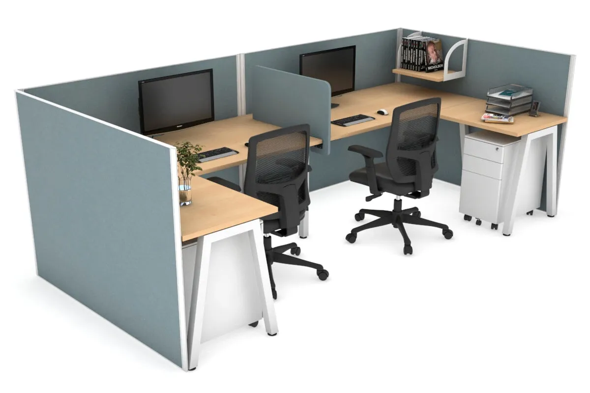 Quadro A Legs 2 Person Corner Workstation - U Configuration - White Frame [1600L x 1800W with Cable Scallop]