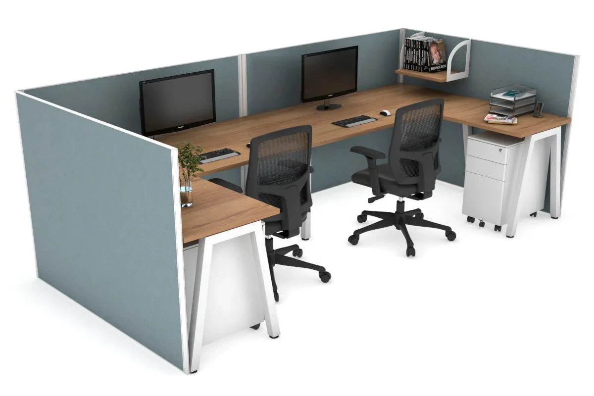 Quadro A Legs 2 Person Corner Workstation - U Configuration - White Frame [1600L x 1800W with Cable Scallop]