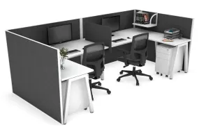 Quadro A Legs 2 Person Corner Workstation - U Configuration - White Frame [1600L x 1800W with Cable Scallop]