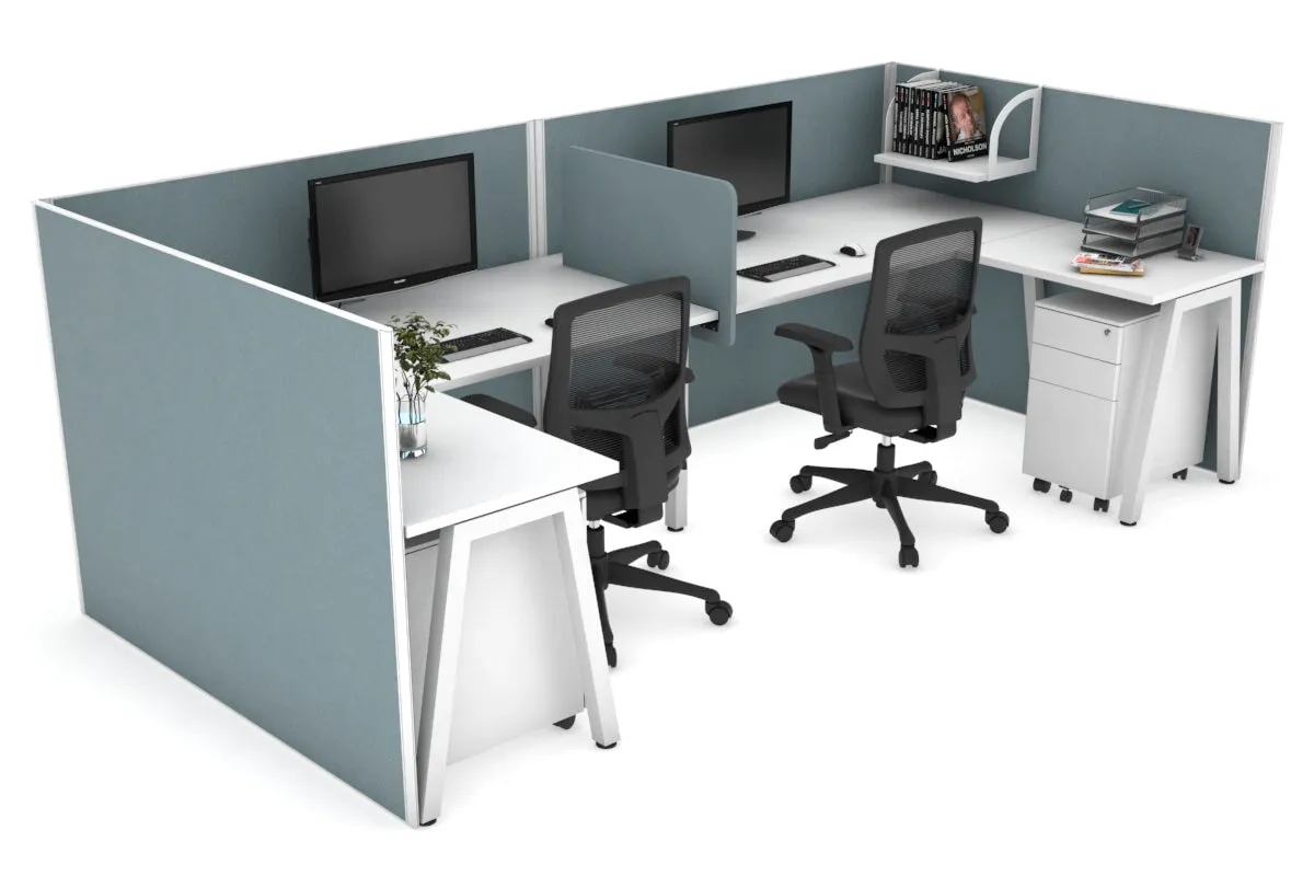 Quadro A Legs 2 Person Corner Workstation - U Configuration - White Frame [1600L x 1800W with Cable Scallop]