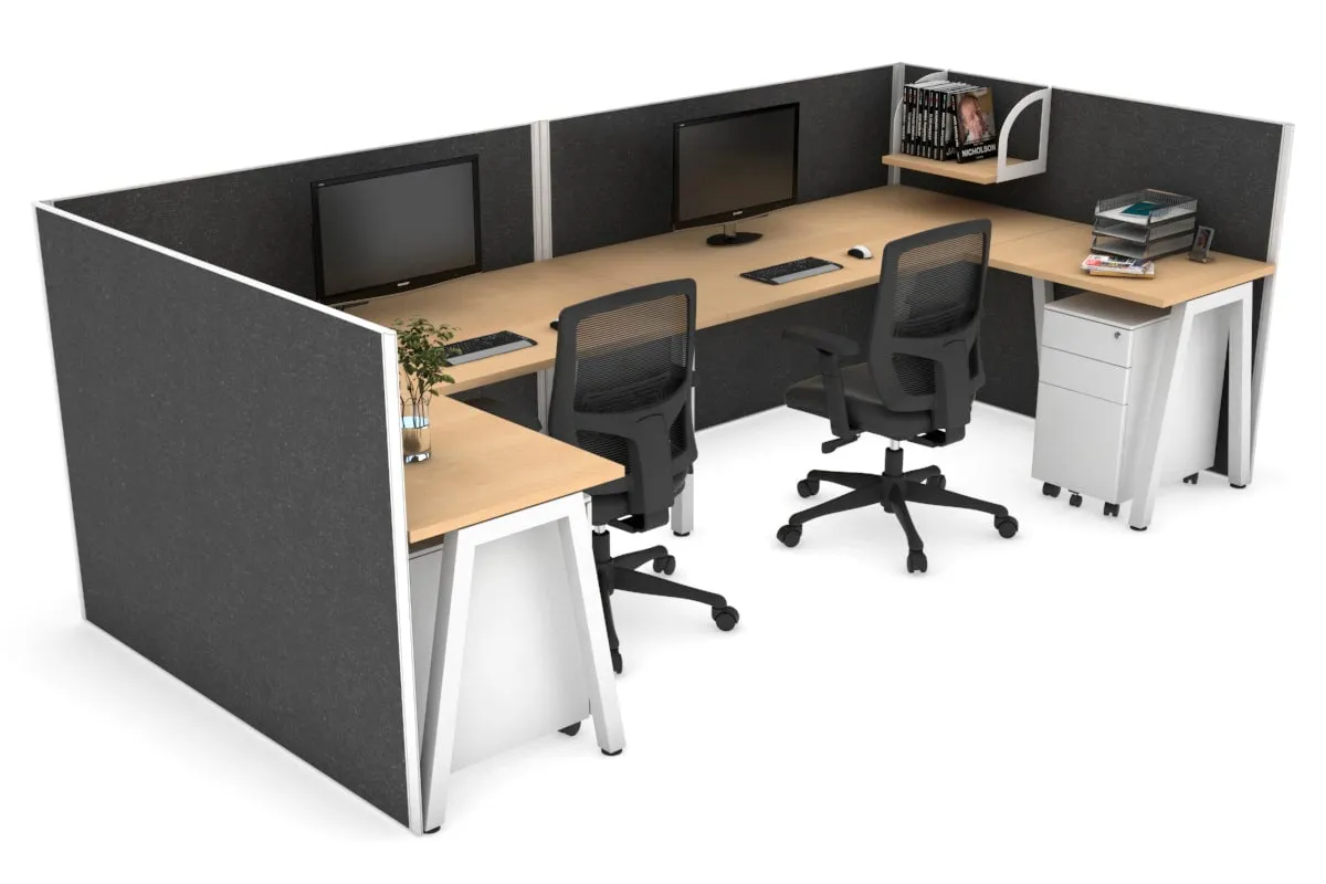 Quadro A Legs 2 Person Corner Workstation - U Configuration - White Frame [1600L x 1800W with Cable Scallop]