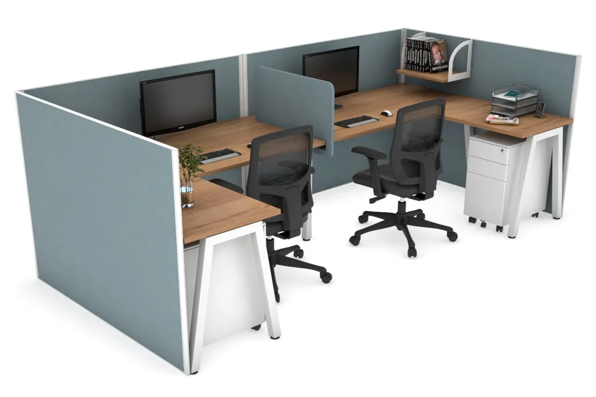 Quadro A Legs 2 Person Corner Workstation - U Configuration - White Frame [1600L x 1800W with Cable Scallop]