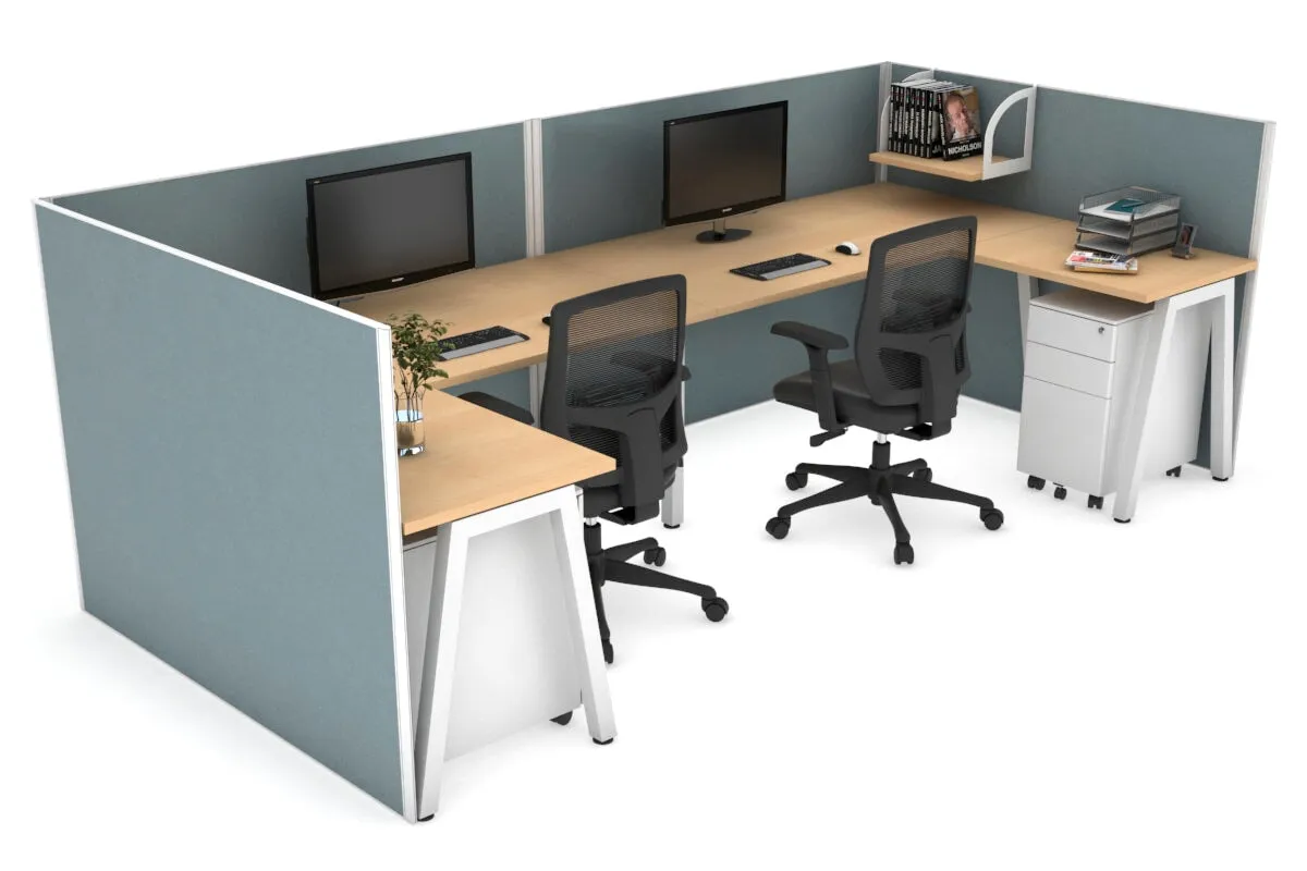 Quadro A Legs 2 Person Corner Workstation - U Configuration - White Frame [1600L x 1800W with Cable Scallop]