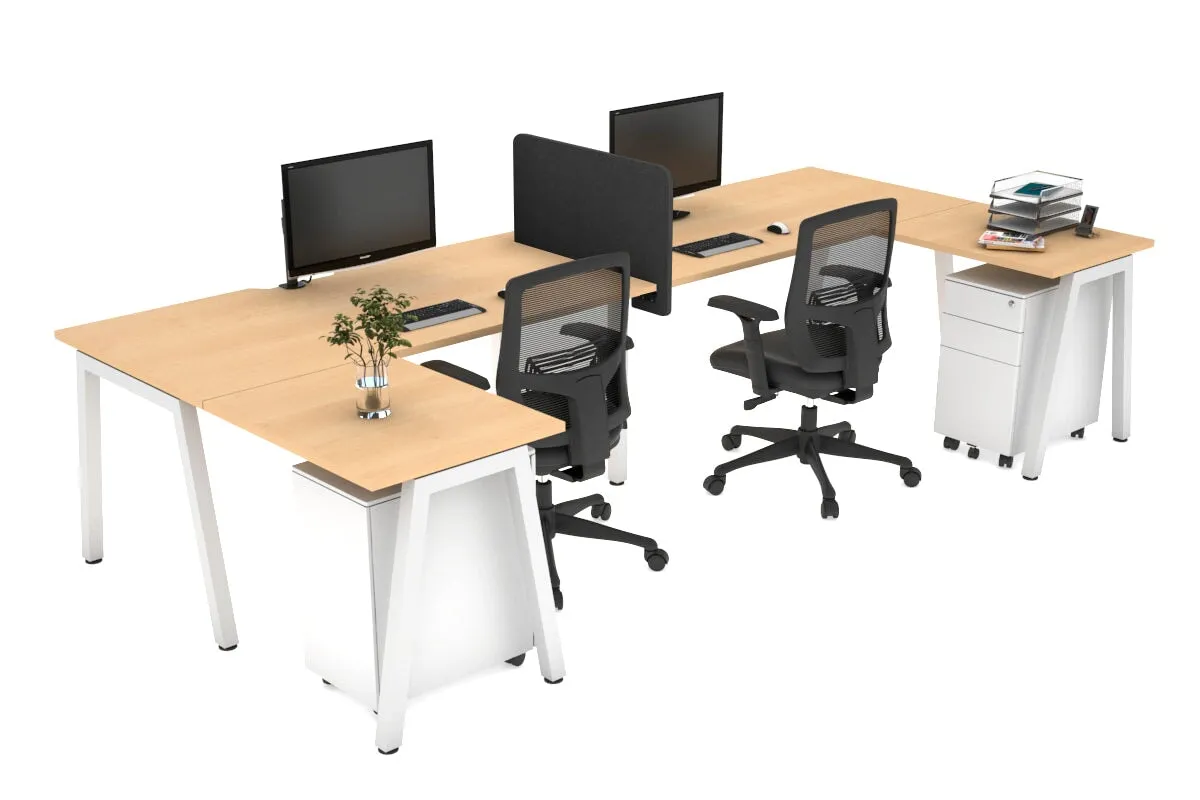 Quadro A Legs 2 Person Corner Workstation - U Configuration - White Frame [1600L x 1800W with Cable Scallop]