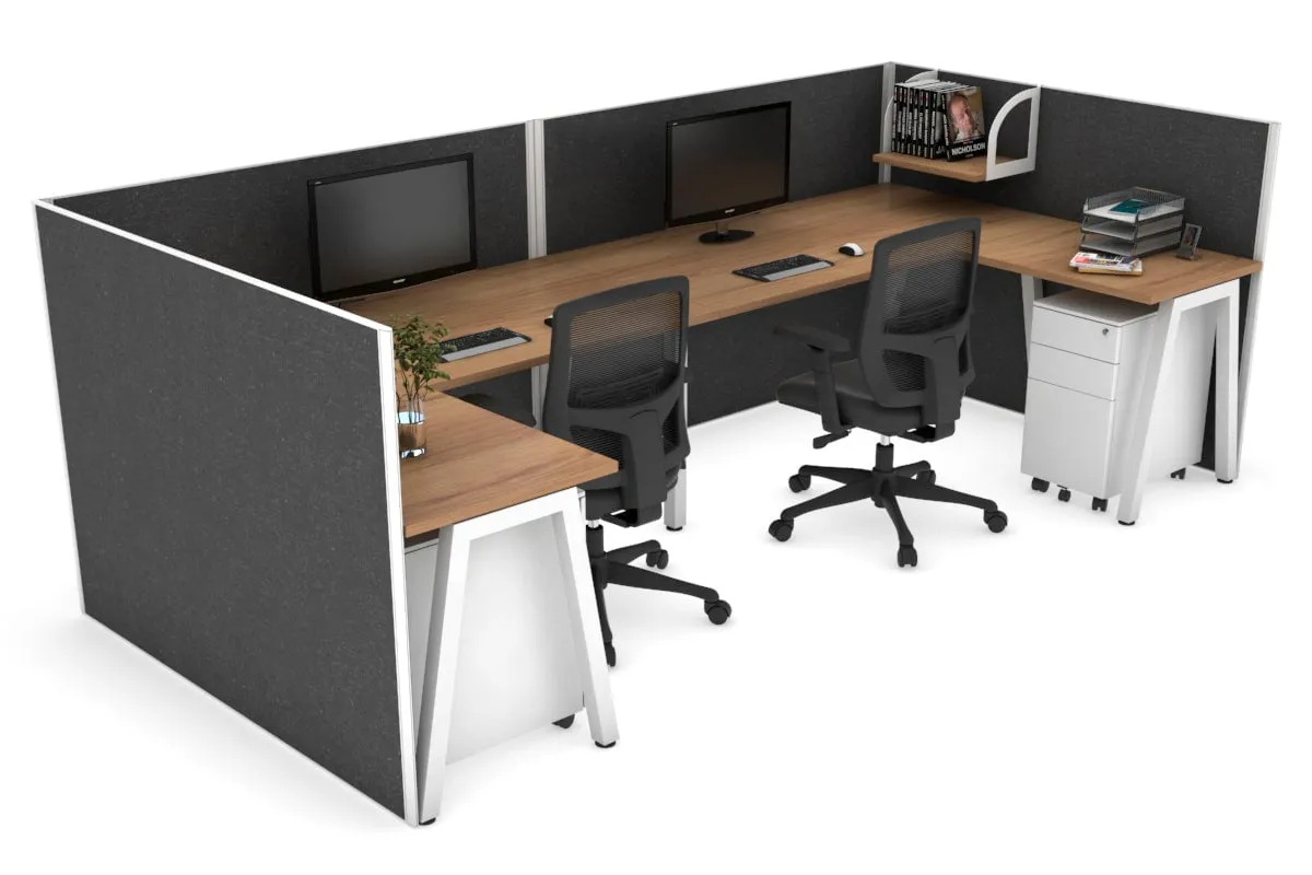 Quadro A Legs 2 Person Corner Workstation - U Configuration - White Frame [1600L x 1800W with Cable Scallop]