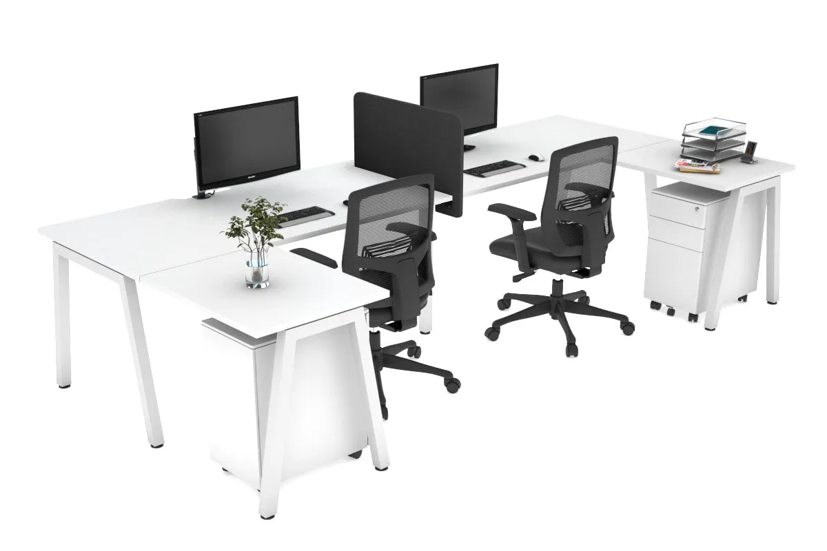 Quadro A Legs 2 Person Corner Workstation - U Configuration - White Frame [1600L x 1800W with Cable Scallop]