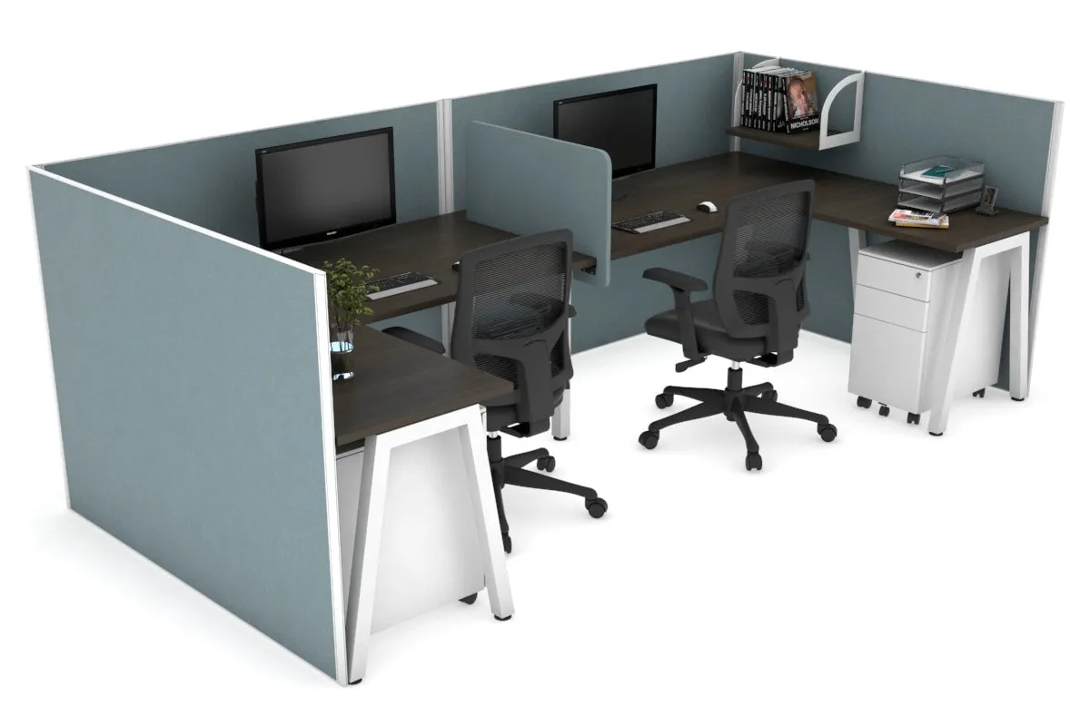 Quadro A Legs 2 Person Corner Workstation - U Configuration - White Frame [1600L x 1800W with Cable Scallop]