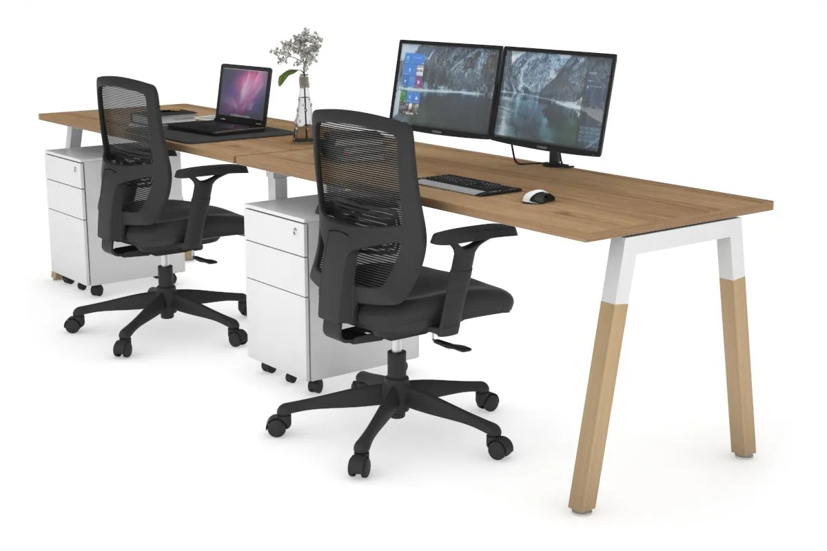 Quadro A Legs 2 Person Run Office Workstation - Wood Legs Cross Beam [1400L x 700W]