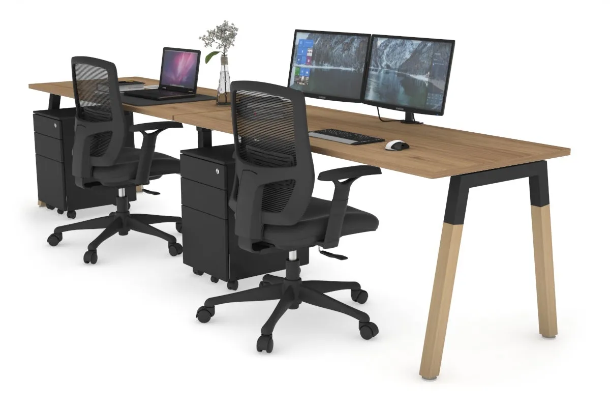 Quadro A Legs 2 Person Run Office Workstation - Wood Legs Cross Beam [1400L x 700W]