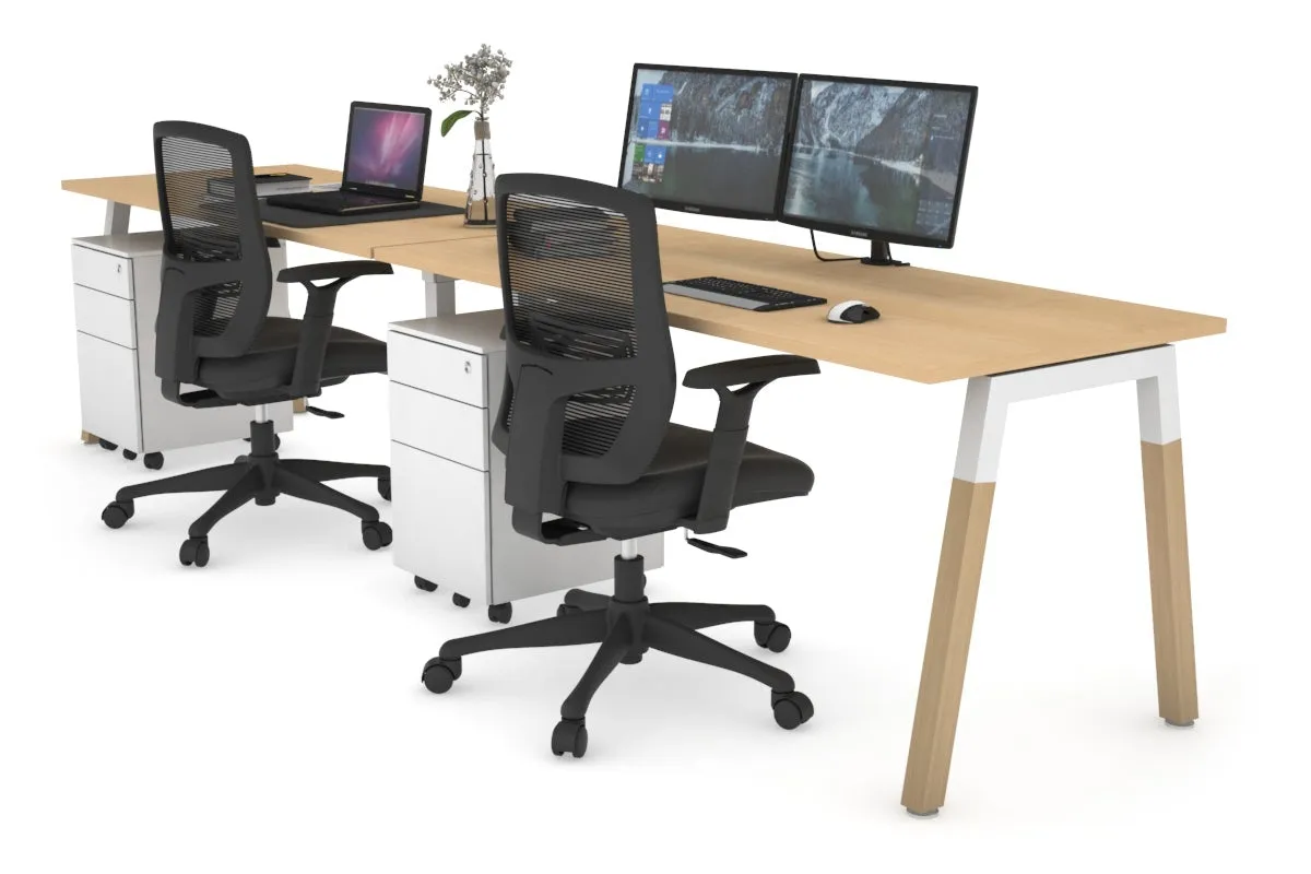 Quadro A Legs 2 Person Run Office Workstation - Wood Legs Cross Beam [1400L x 700W]