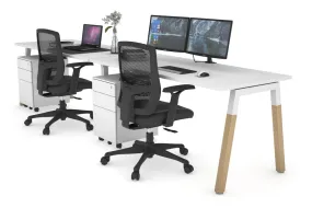 Quadro A Legs 2 Person Run Office Workstation - Wood Legs Cross Beam [1400L x 700W]