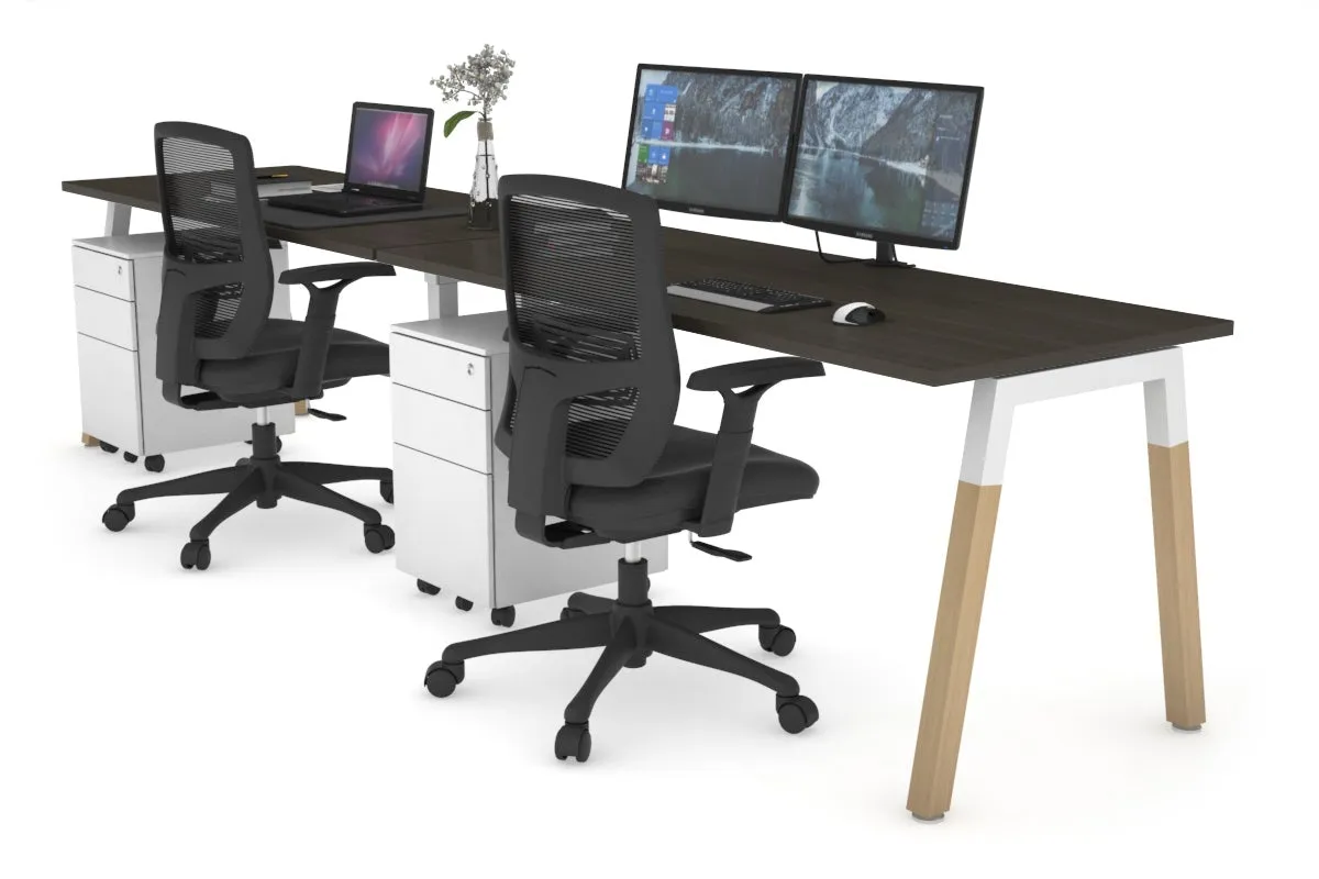 Quadro A Legs 2 Person Run Office Workstation - Wood Legs Cross Beam [1400L x 700W]