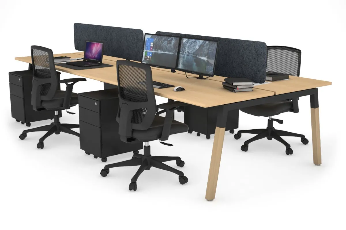 Quadro A Legs 4 Person Office Workstation - Wood Legs Cross Beam [1400L x 700W]