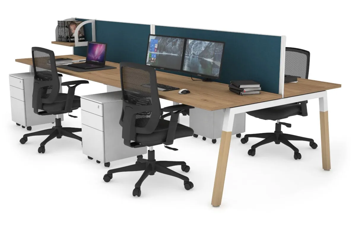 Quadro A Legs 4 Person Office Workstation - Wood Legs Cross Beam [1400L x 700W]