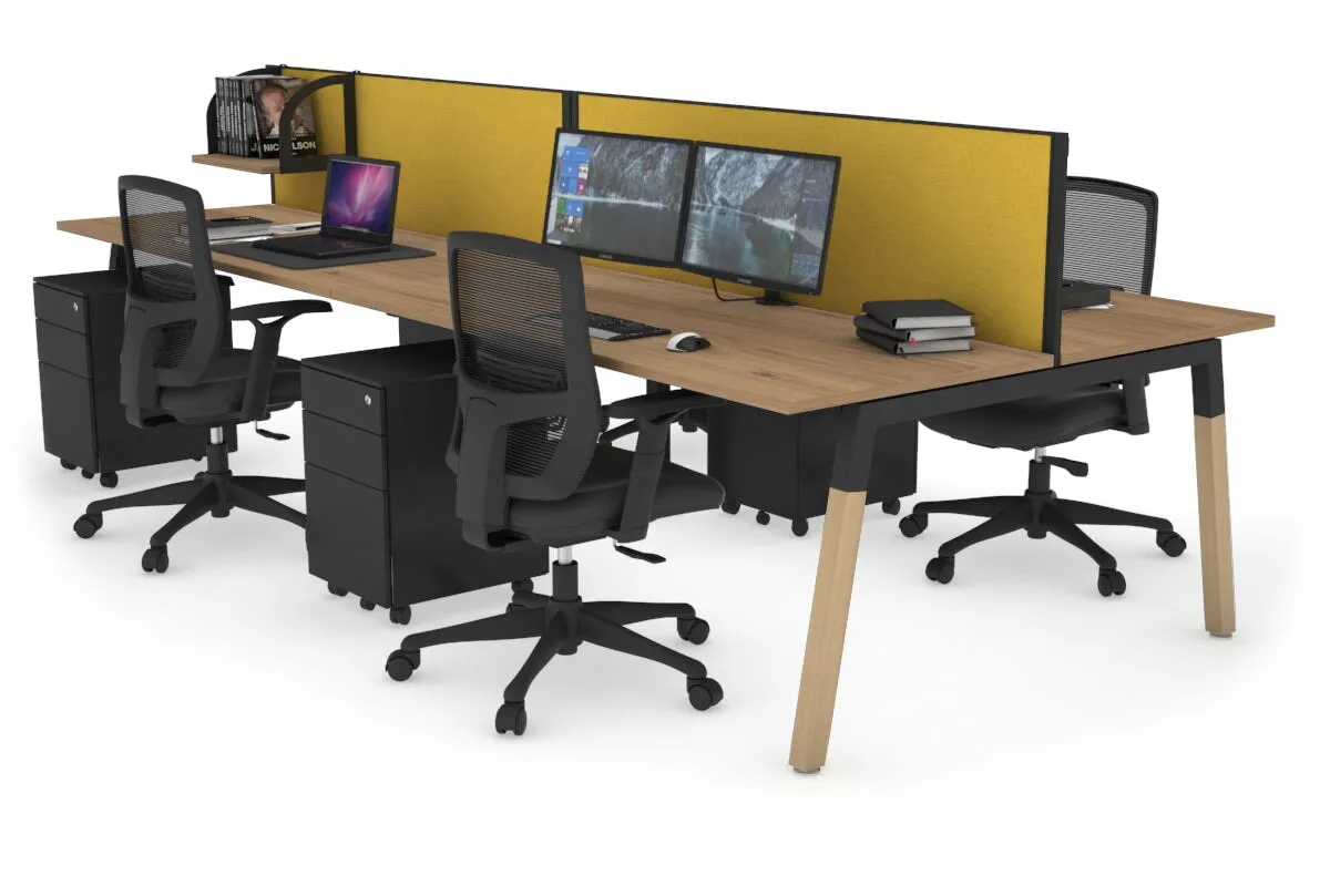 Quadro A Legs 4 Person Office Workstation - Wood Legs Cross Beam [1400L x 700W]