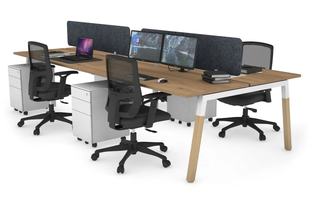 Quadro A Legs 4 Person Office Workstation - Wood Legs Cross Beam [1400L x 700W]