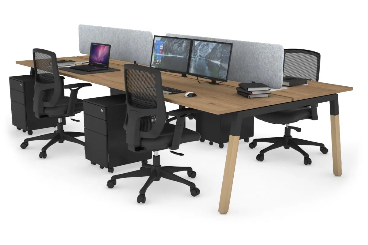 Quadro A Legs 4 Person Office Workstation - Wood Legs Cross Beam [1400L x 700W]