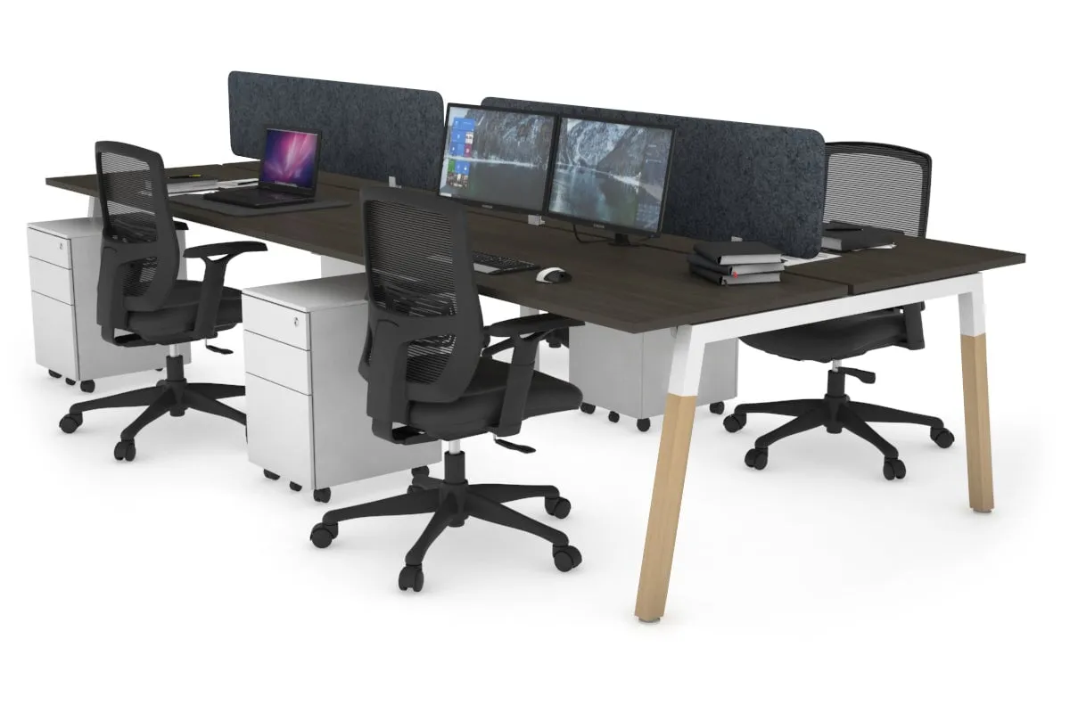 Quadro A Legs 4 Person Office Workstation - Wood Legs Cross Beam [1400L x 700W]