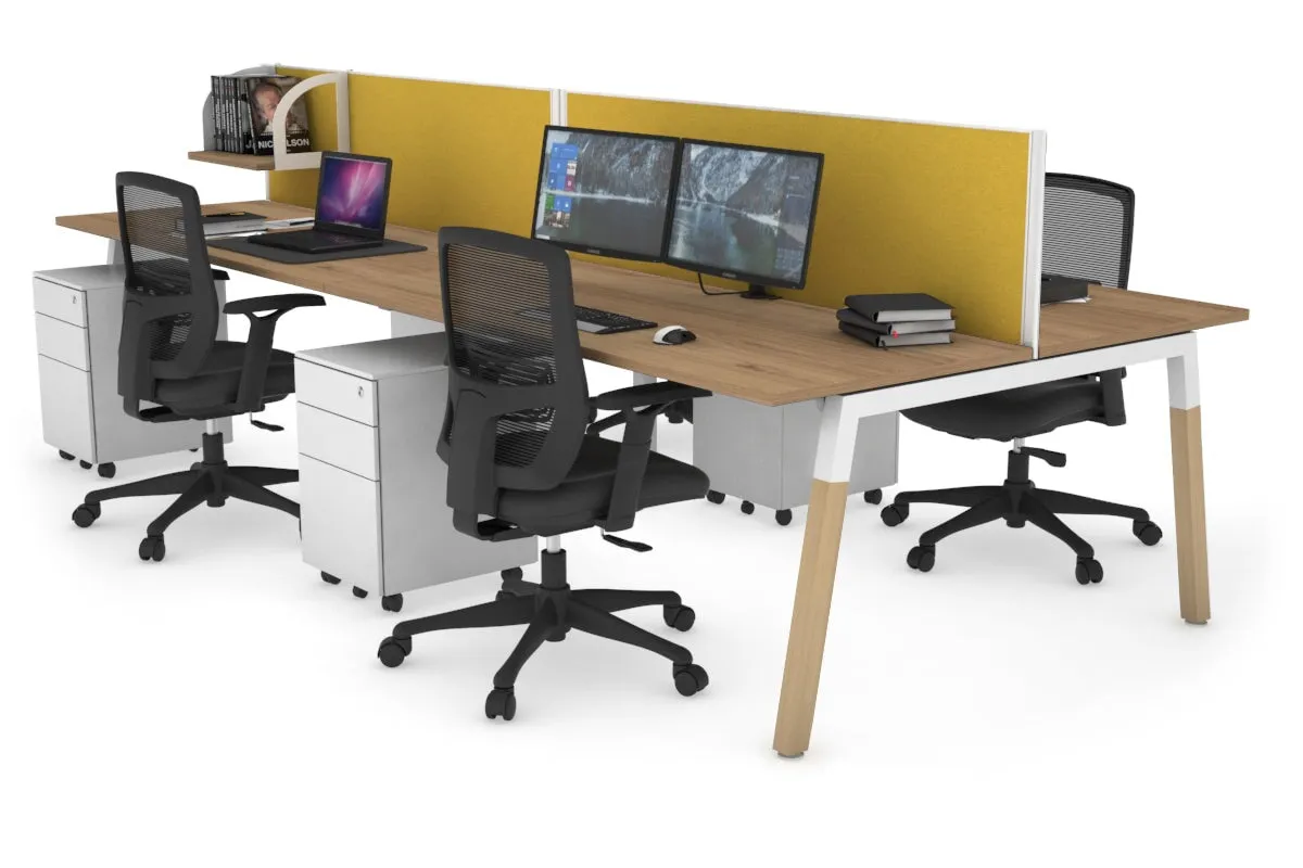 Quadro A Legs 4 Person Office Workstation - Wood Legs Cross Beam [1400L x 700W]