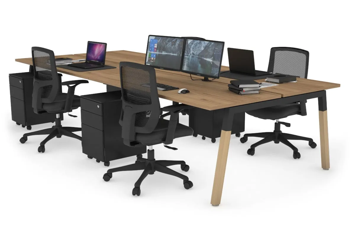 Quadro A Legs 4 Person Office Workstation - Wood Legs Cross Beam [1400L x 700W]