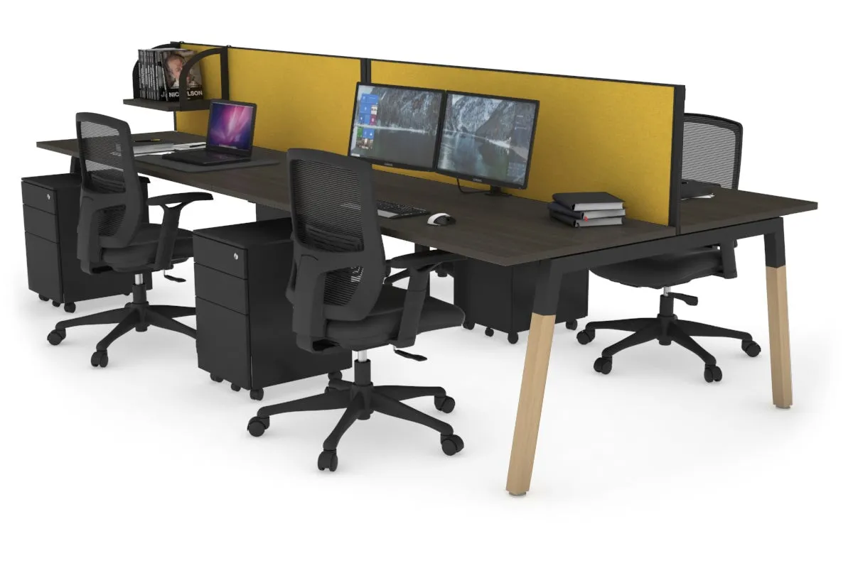 Quadro A Legs 4 Person Office Workstation - Wood Legs Cross Beam [1400L x 700W]