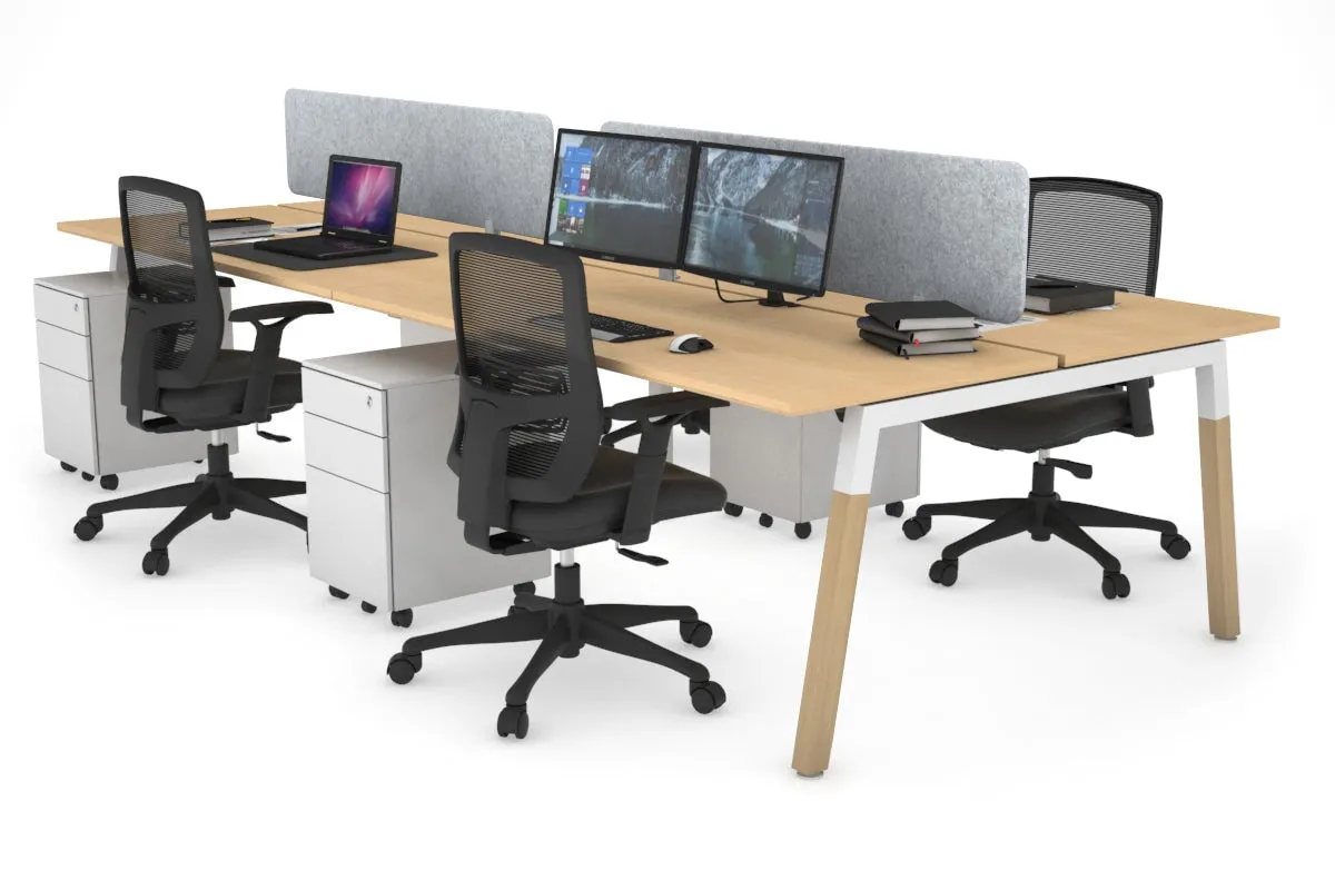 Quadro A Legs 4 Person Office Workstation - Wood Legs Cross Beam [1400L x 700W]