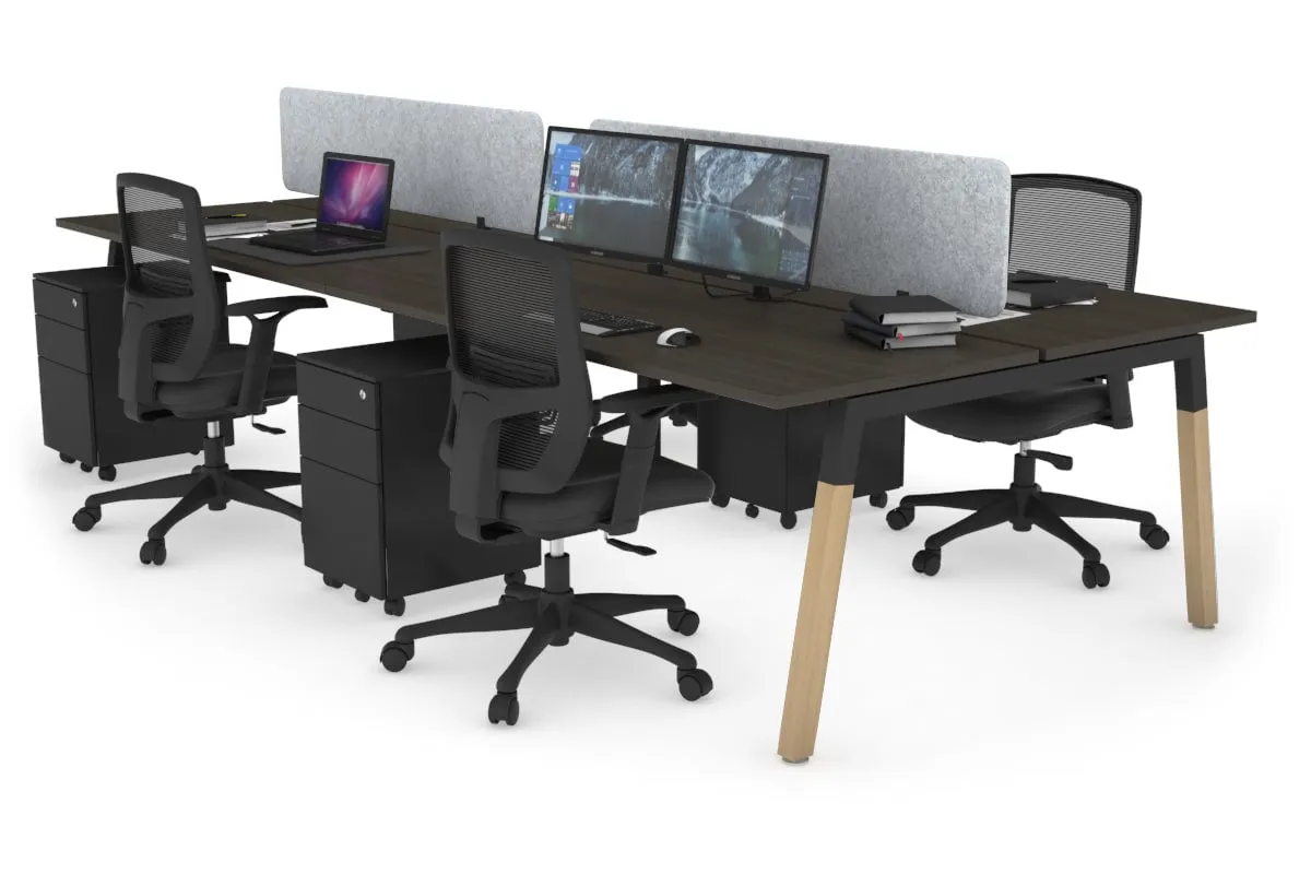 Quadro A Legs 4 Person Office Workstation - Wood Legs Cross Beam [1400L x 700W]