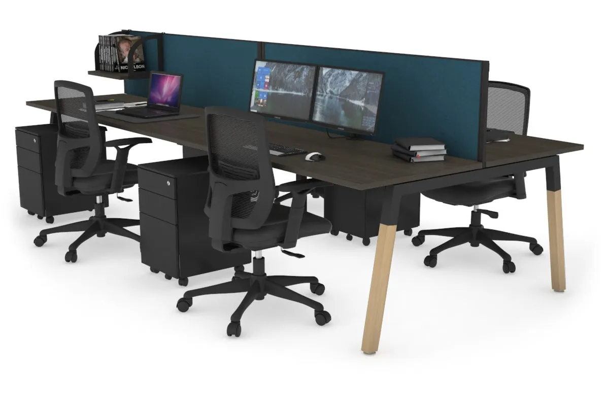 Quadro A Legs 4 Person Office Workstation - Wood Legs Cross Beam [1400L x 700W]