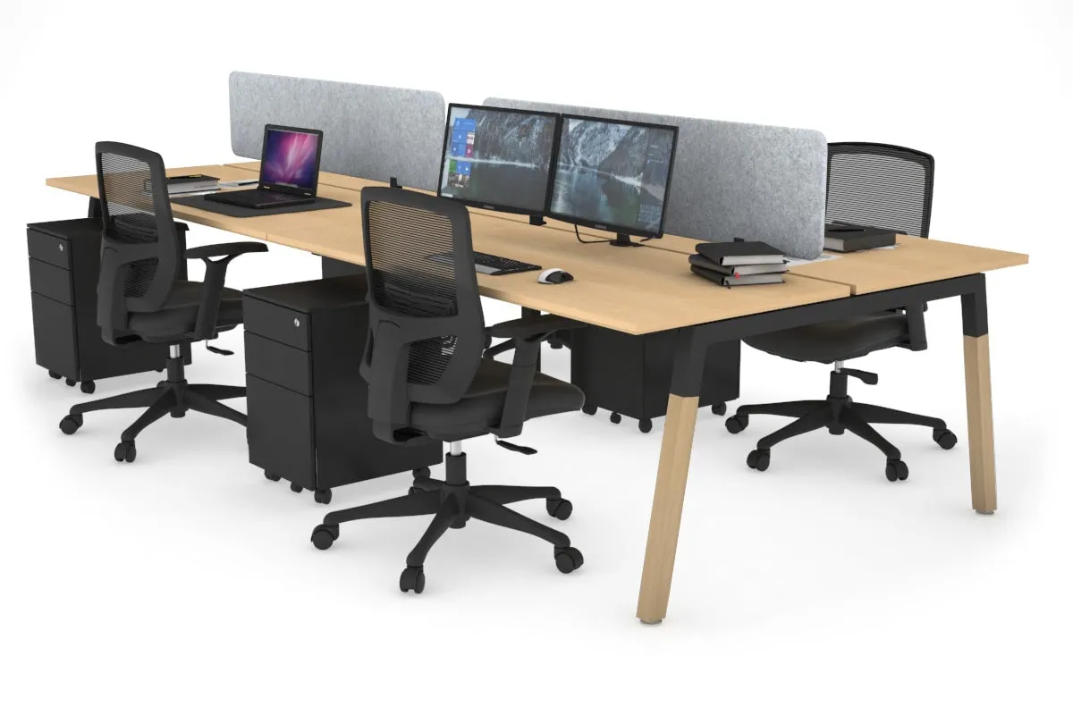 Quadro A Legs 4 Person Office Workstation - Wood Legs Cross Beam [1400L x 700W]