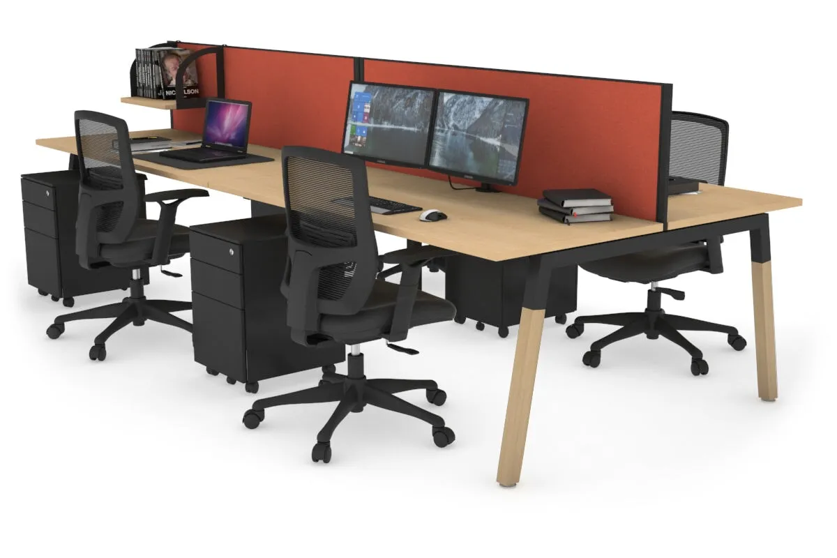 Quadro A Legs 4 Person Office Workstation - Wood Legs Cross Beam [1400L x 700W]